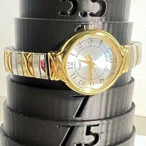 Vtg Timex Ladies Two-Tone Expansion Watch Quartz Stainless Steel Band Works
